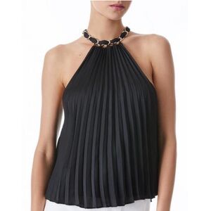 Alycia Pleated Chain Neck Halter Top by Alice + Olivia